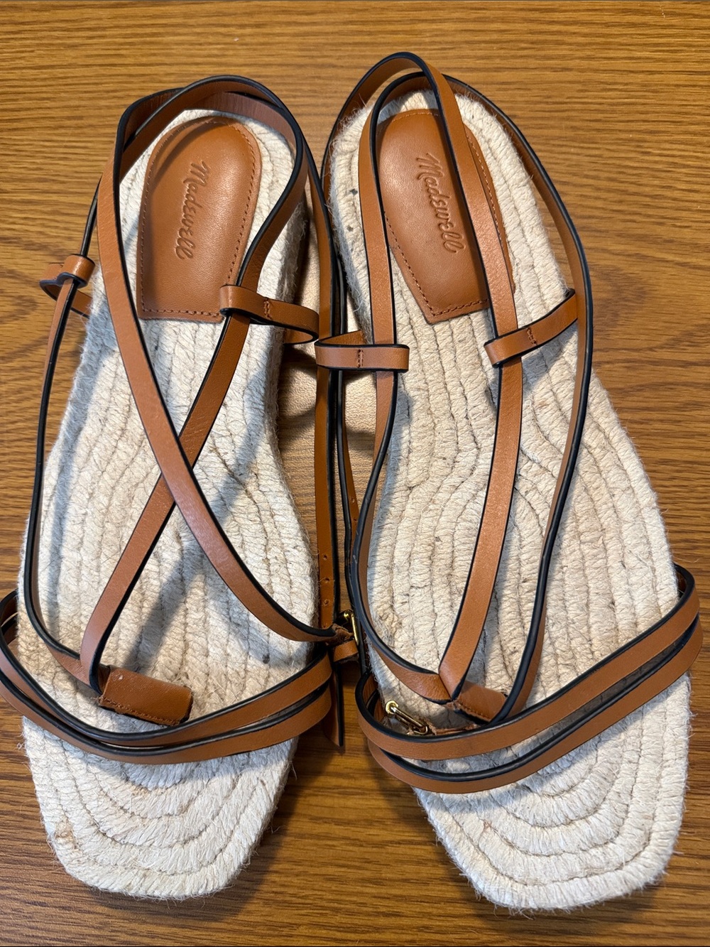 NWOT Madewell The Mira Espadrille Thong Sandal Tan Leather Size 10 - PRISTINE!